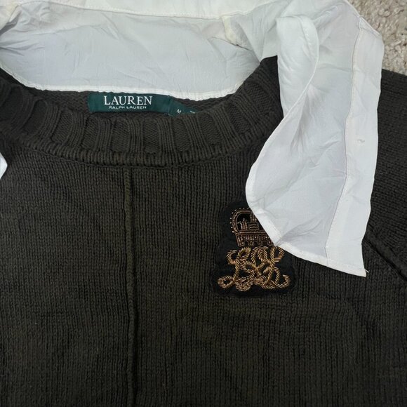 Lauren Ralph Lauren Women’s Sweater Brown Medium Crest Logo White Trim School - Picture 6 of 14